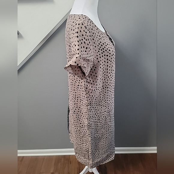 Habitat Dress Sheath Tan Black Dots Size Small Coastal Resortwear Midi Pockets - Picture 3 of 6